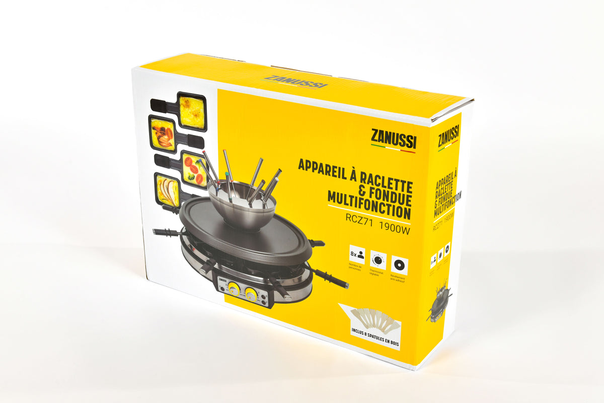 Zanussi RCZ71 Raclette 4 in 1 con Grill e Fonduta 1900 W per 8 Persone