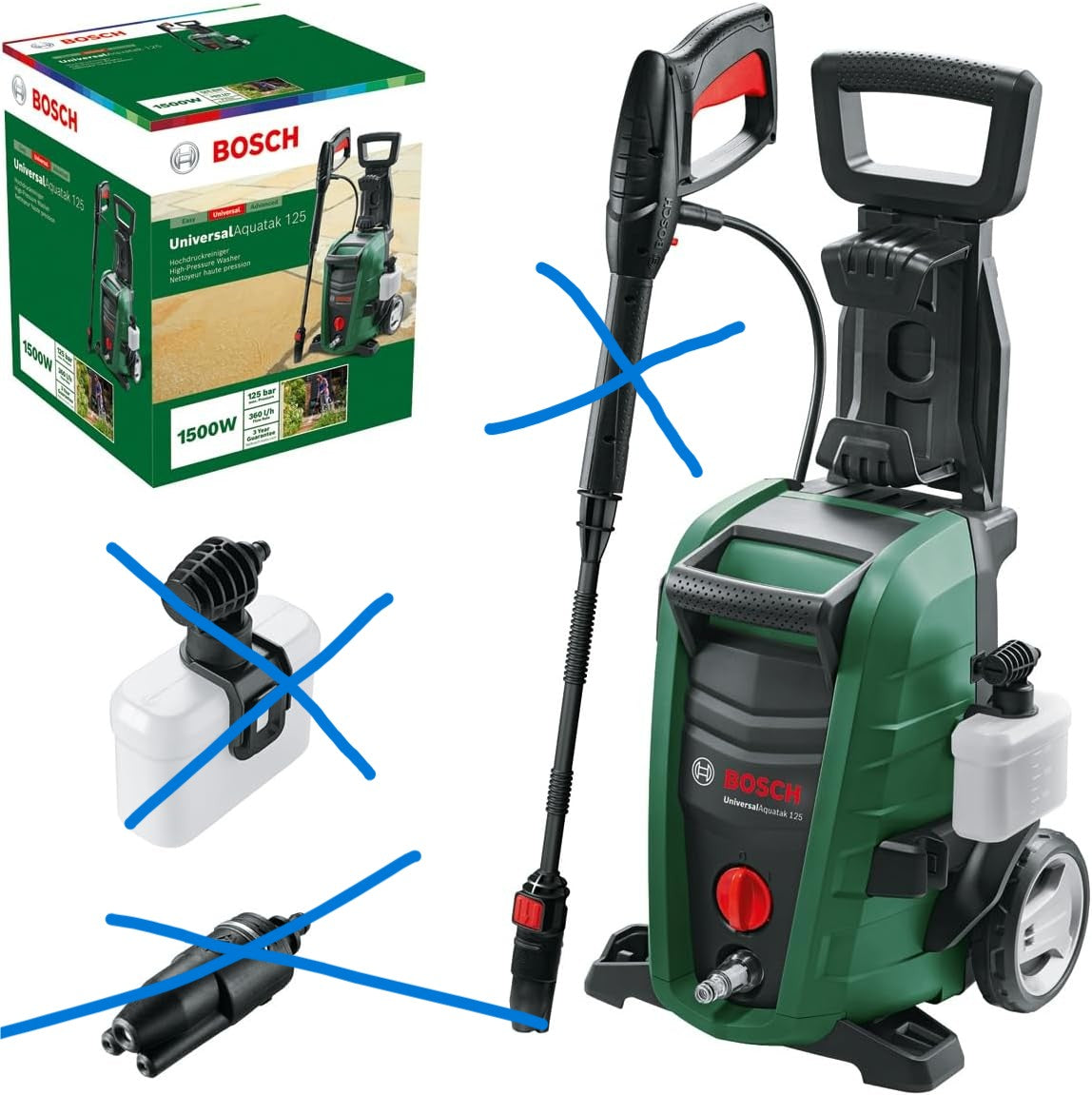 Bosch Idropulitrice UniversalAquatak 125 - 1500W 125 Bar - Pistola Alta Pressione con Tubo 5m e 2 Ugelli