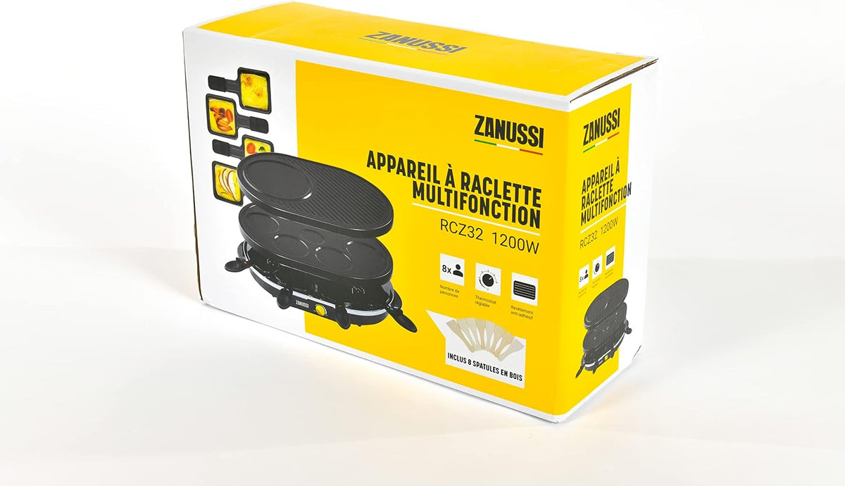 Zanussi RCZ32 Raclette 3 in 1 con Grill e Piastra Mini Crêpes per 8 Persone