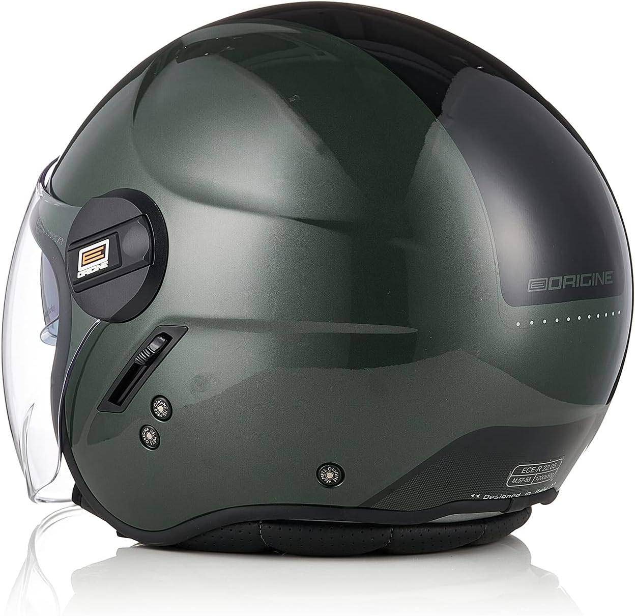 ORIGINE Casco Jet Moto Scooter - Doppia Visiera ECE Omologato - Nero/Verde Militare - Taglia L