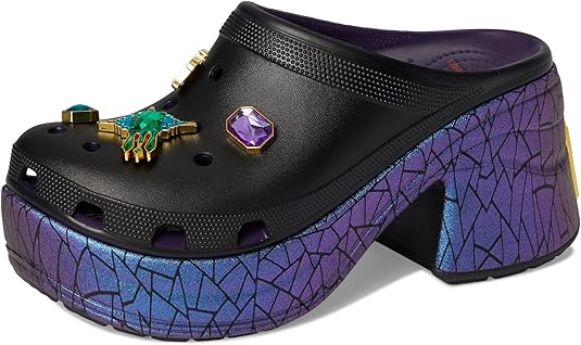 Crocs Zoccolo Siren Biancaneve Nero con Tacco e Glitter – Taglia 42-43