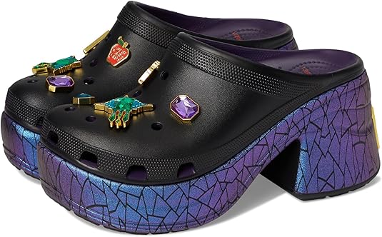 Crocs Zoccolo Siren Biancaneve Nero con Tacco e Glitter – Taglia 42-43