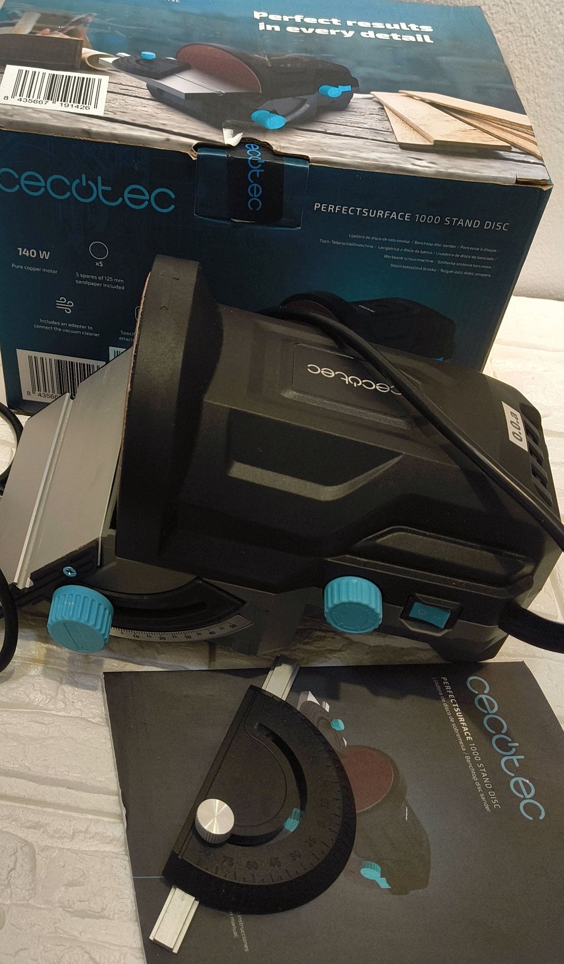 Cecotec PerfectSurface 1000 - Levigatrice a Disco da Tavolo 140W con 5 Dischi