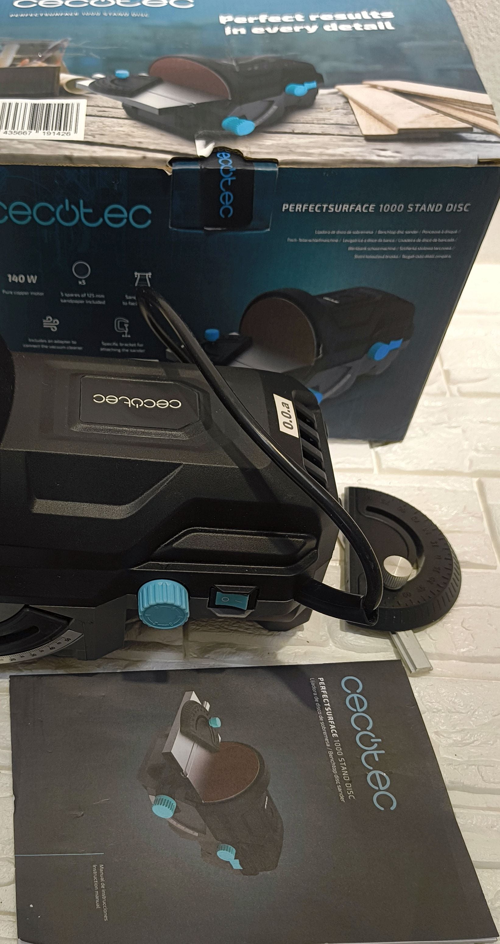Cecotec PerfectSurface 1000 - Levigatrice a Disco da Tavolo 140W con 5 Dischi