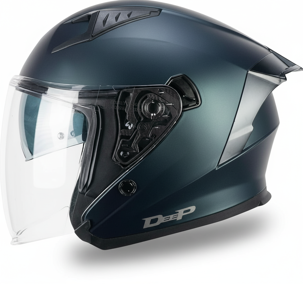 CGM Casco Moto Open Face 127A Deep Mono colore petrolio taglia M