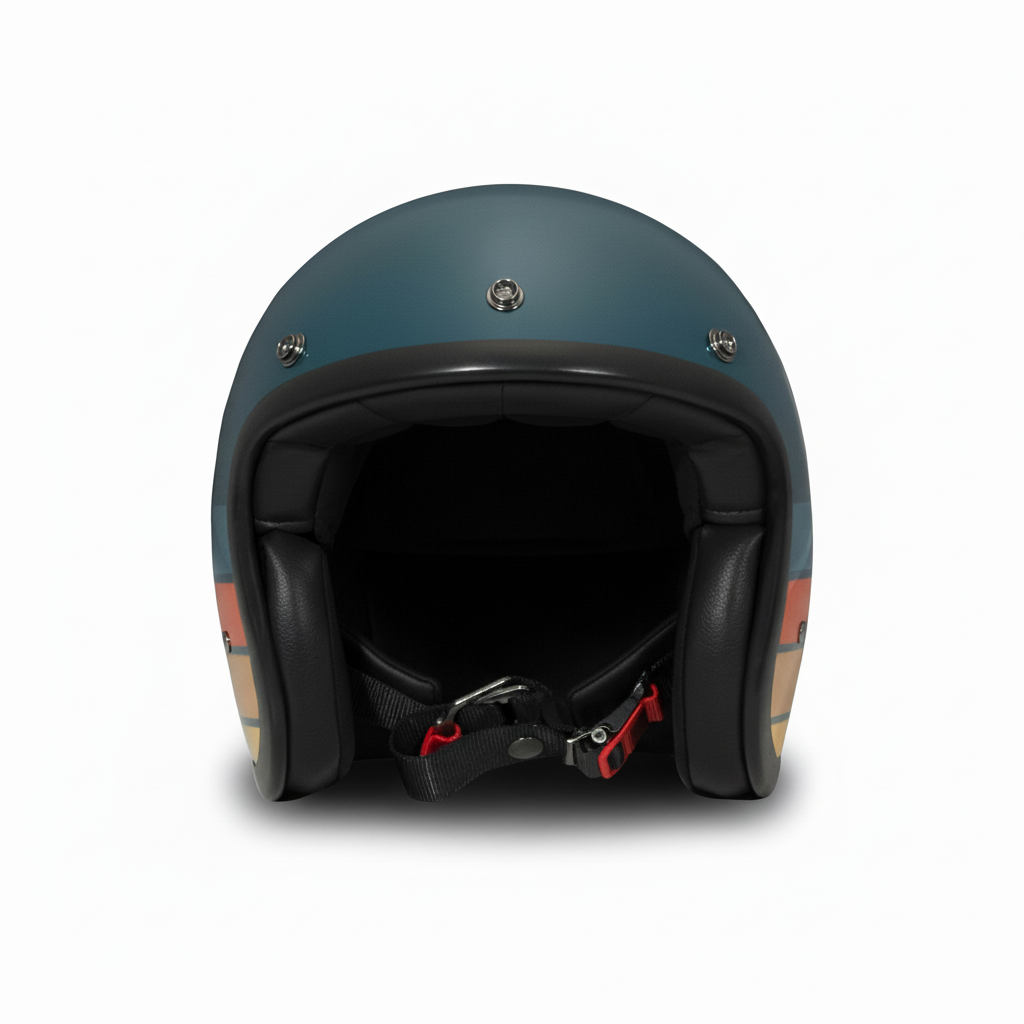 Casco moto DMD Jet stile vintage dettaglio frontale