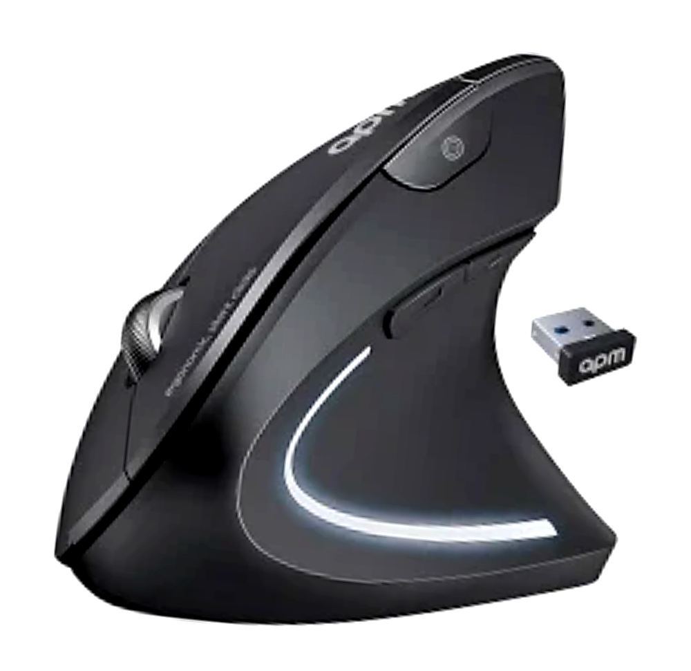 Mouse Ergonomico Wireless Verticale APM Kyno+, 1600 DPI, 6 Pulsanti, LED