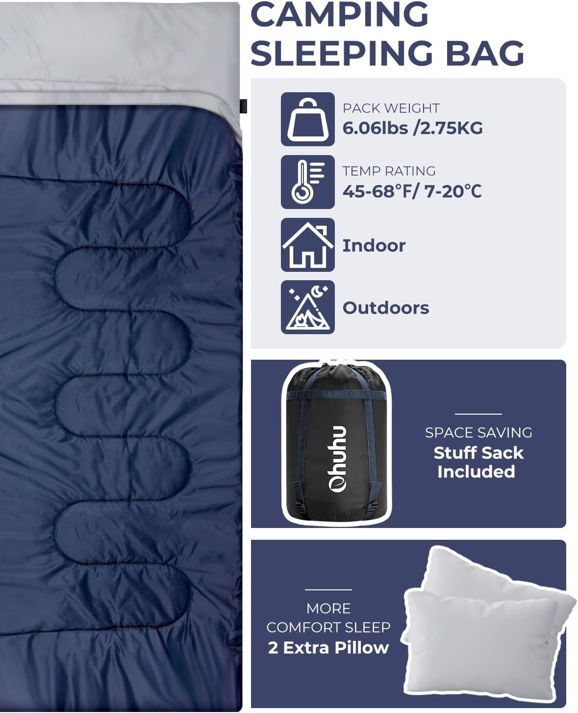 Set Campeggio Completo Sacco a Pelo Doppio 220x150cm