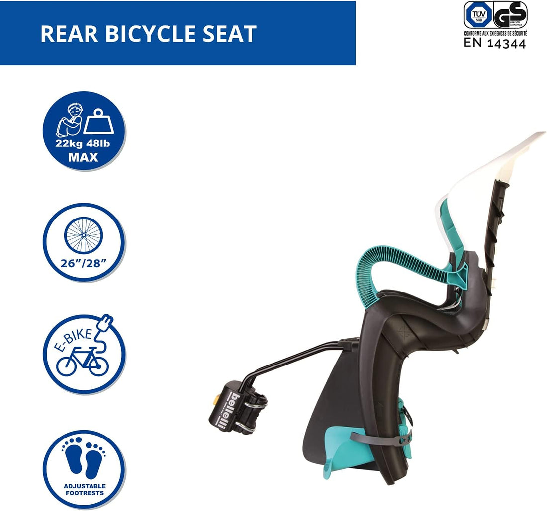 Bellelli Tiger seggiolino bici posteriore turchese bianco per bambini