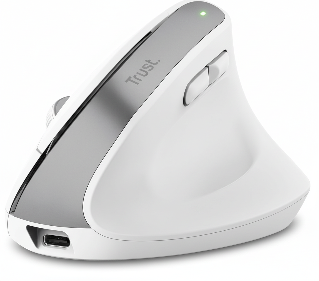 Trust Bayo+ Mouse Ergonomico Wireless Bianco vista frontale