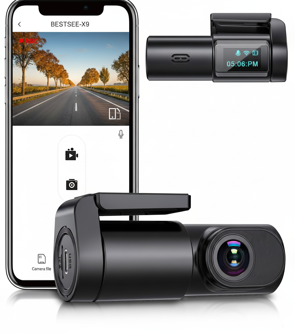 Bestsee Dash Cam Auto WiFi 1080P con monitor parcheggio