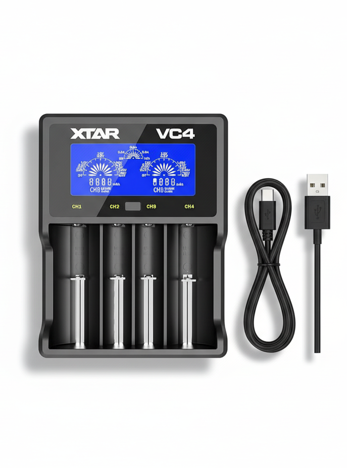 Caricabatterie Universale LCD 4 Slot vista frontale