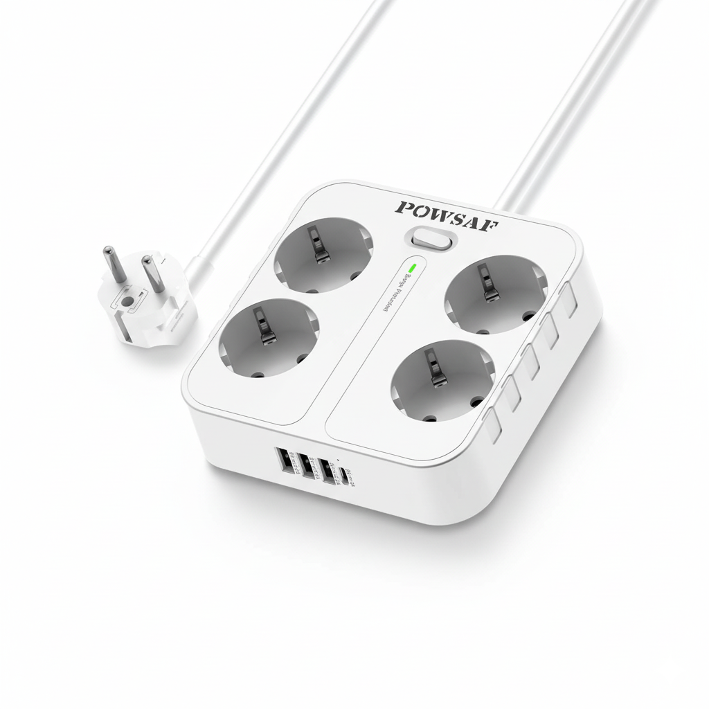 POWSAF Multipresa USB da parete con 4 prese elettriche