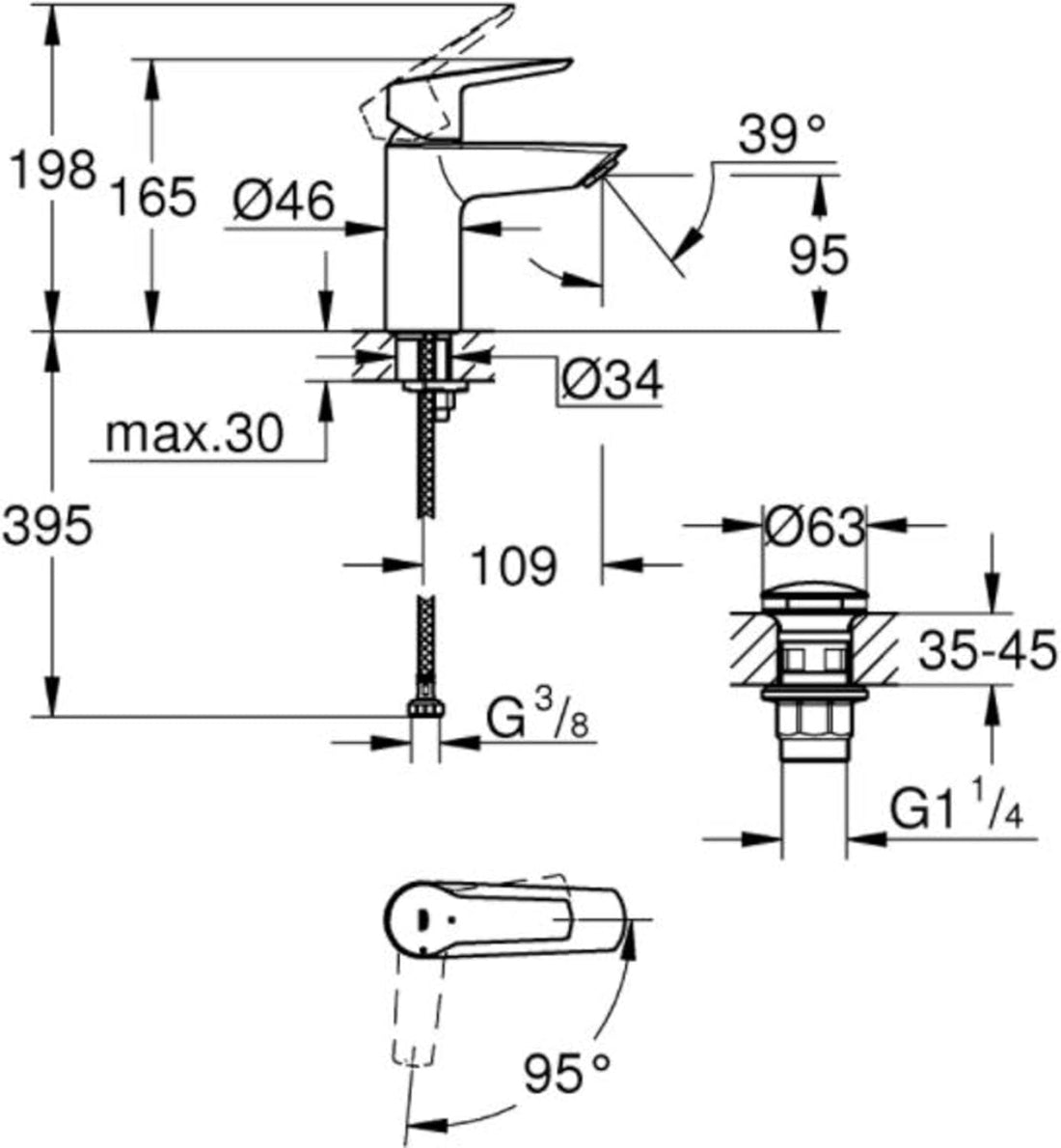 GROHE 23551002 miscelatore per lavabo S-Size con attacco standard 1/2 pollici