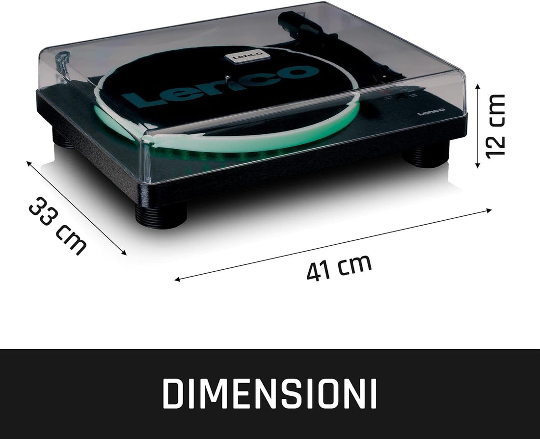 Giradischi Lenco LS-50LED dettaglio piatto e braccio con effetti luminosi LED
