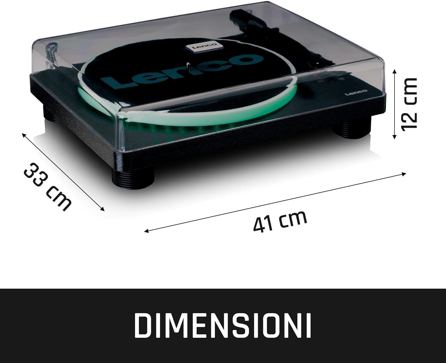 Lenco LS-50LED giradischi vintage nero con altoparlanti integrati e illuminazione LED