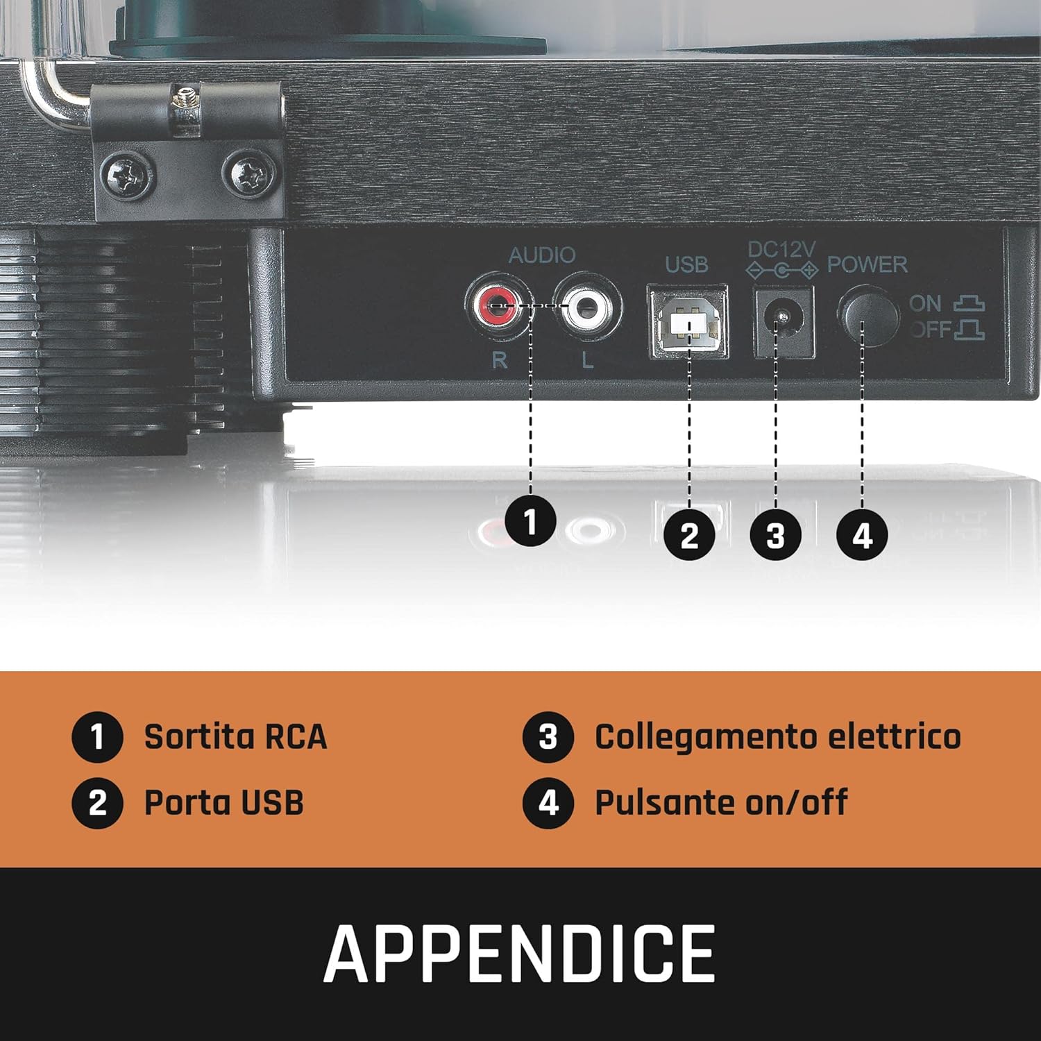 Lettore vinili Lenco LS-50LED nero design vintage con porta USB per registrazione