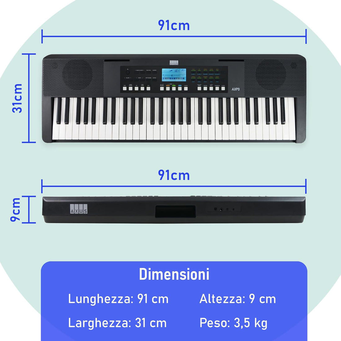 Axus tastiera musicale 61 tasti sensibile al tocco pianoforte digitale portatile