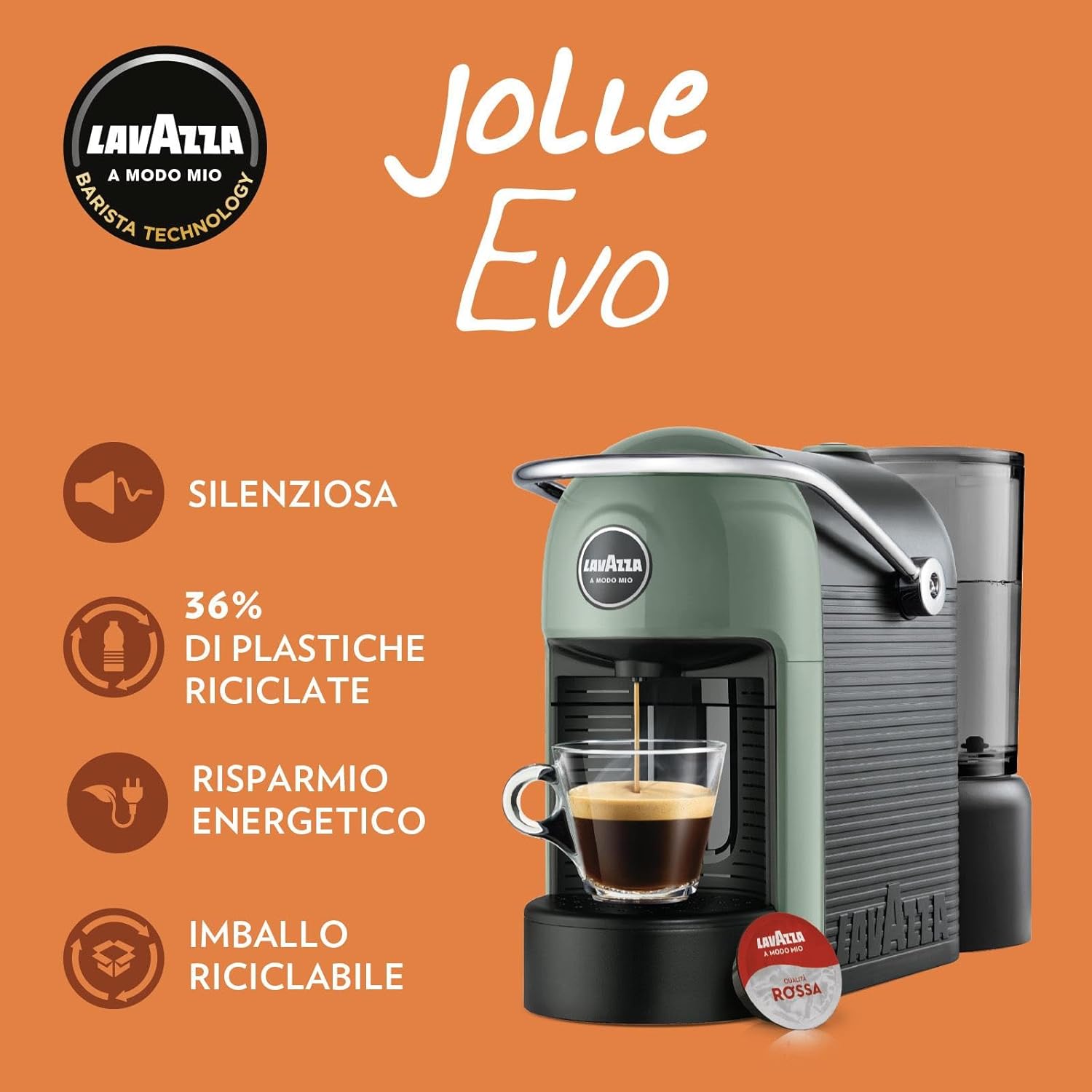 Lavazza A Modo Mio Jolie Evo macchina caffè verde con plastica riciclata