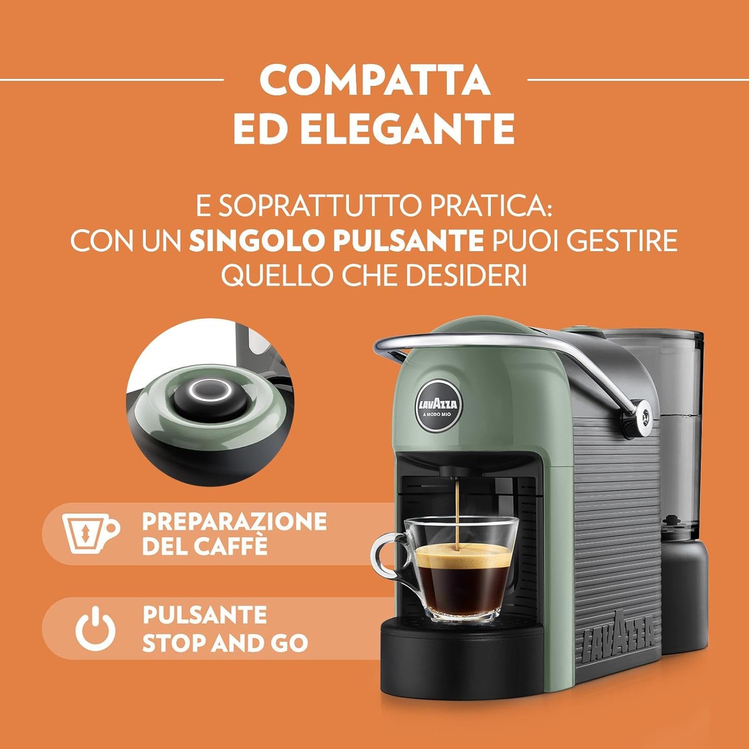 Macchina caffè Lavazza verde compatta con 36% materiale riciclato