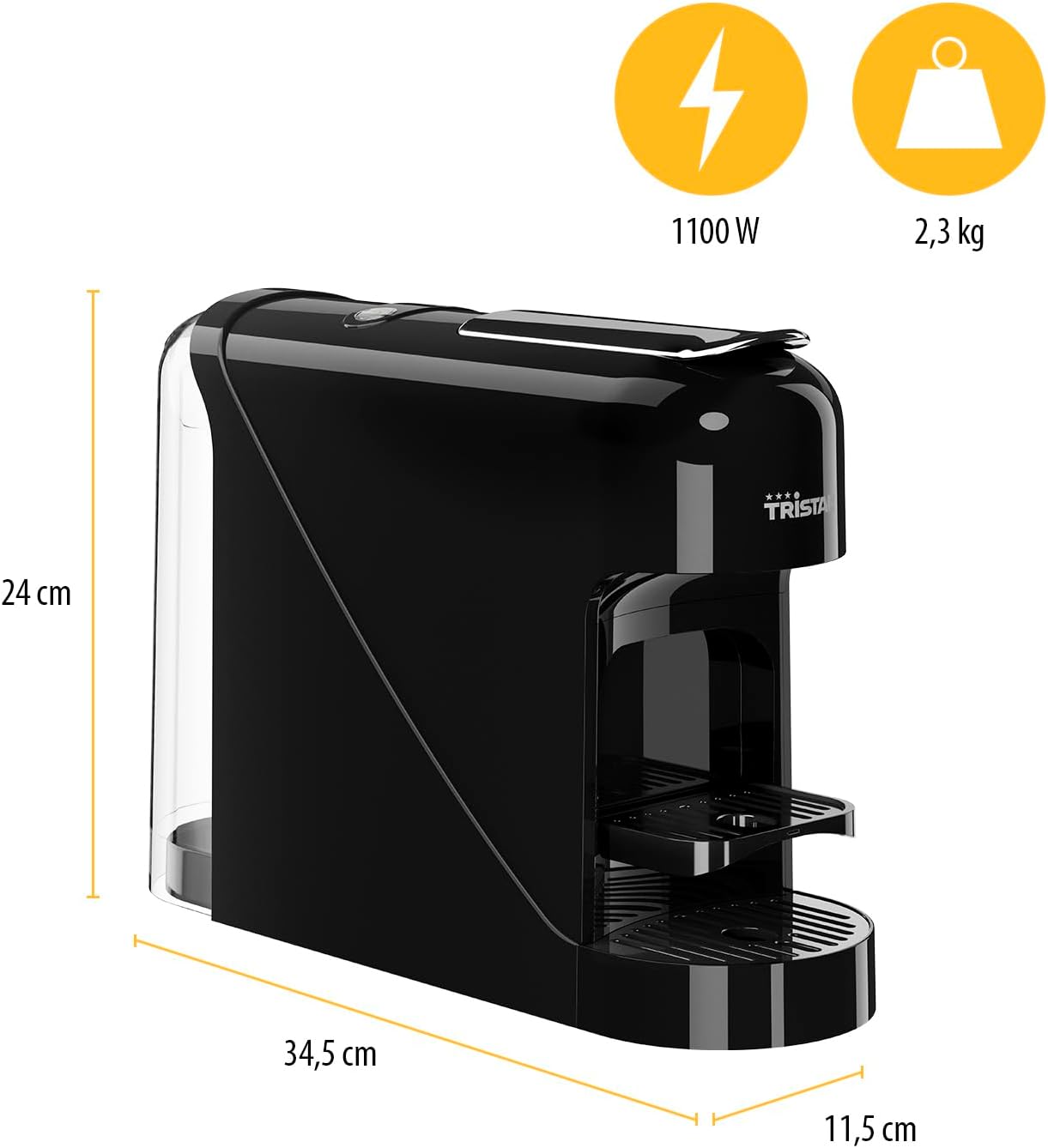 Caffettiera capsule Tristar 1400W piatto sgocciolatura removibile