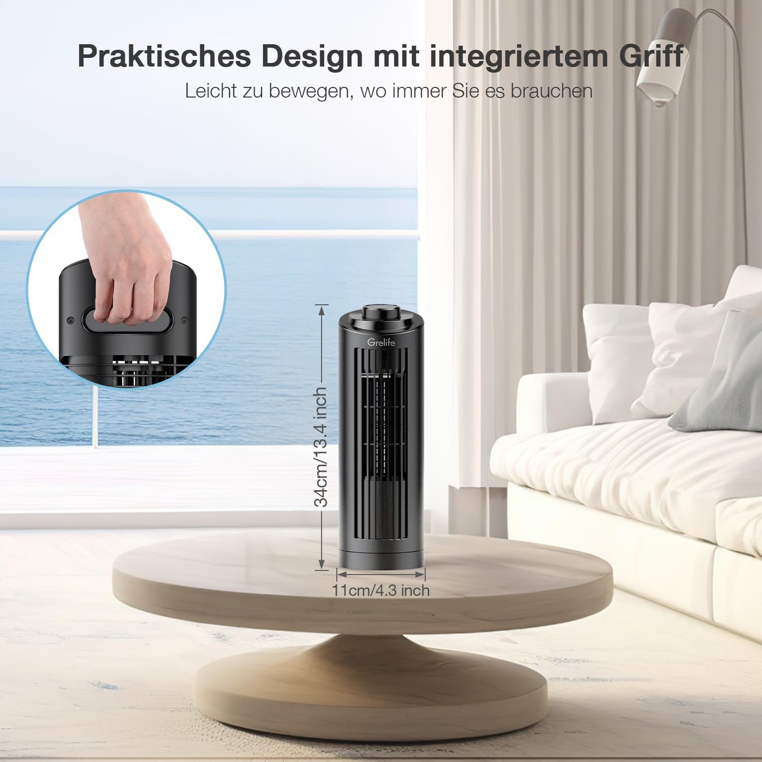Ventilatore oscillante Grelife velocità 7,9 m/s raffrescamento rapido