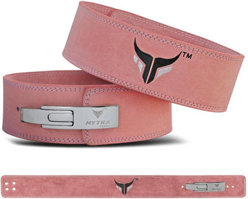 Cintura professionale Mytra Fusion da 4 pollici in pelle rosa per weightlifting e palestra