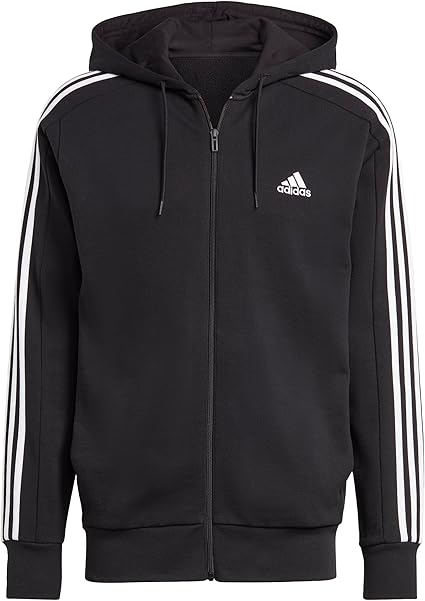 Felpa Adidas con 3 strisce bianche e cappuccio - vista frontale dettagliata