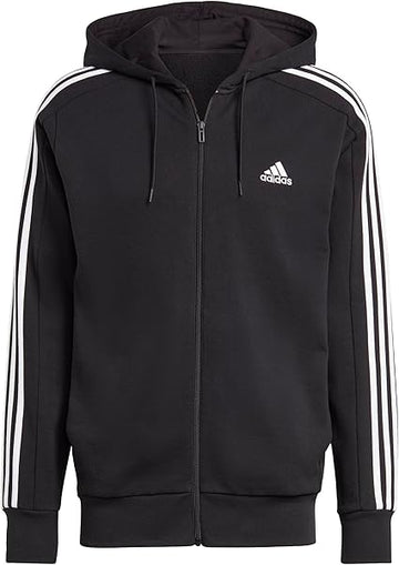 Felpa Adidas con 3 strisce bianche e cappuccio - vista frontale dettagliata