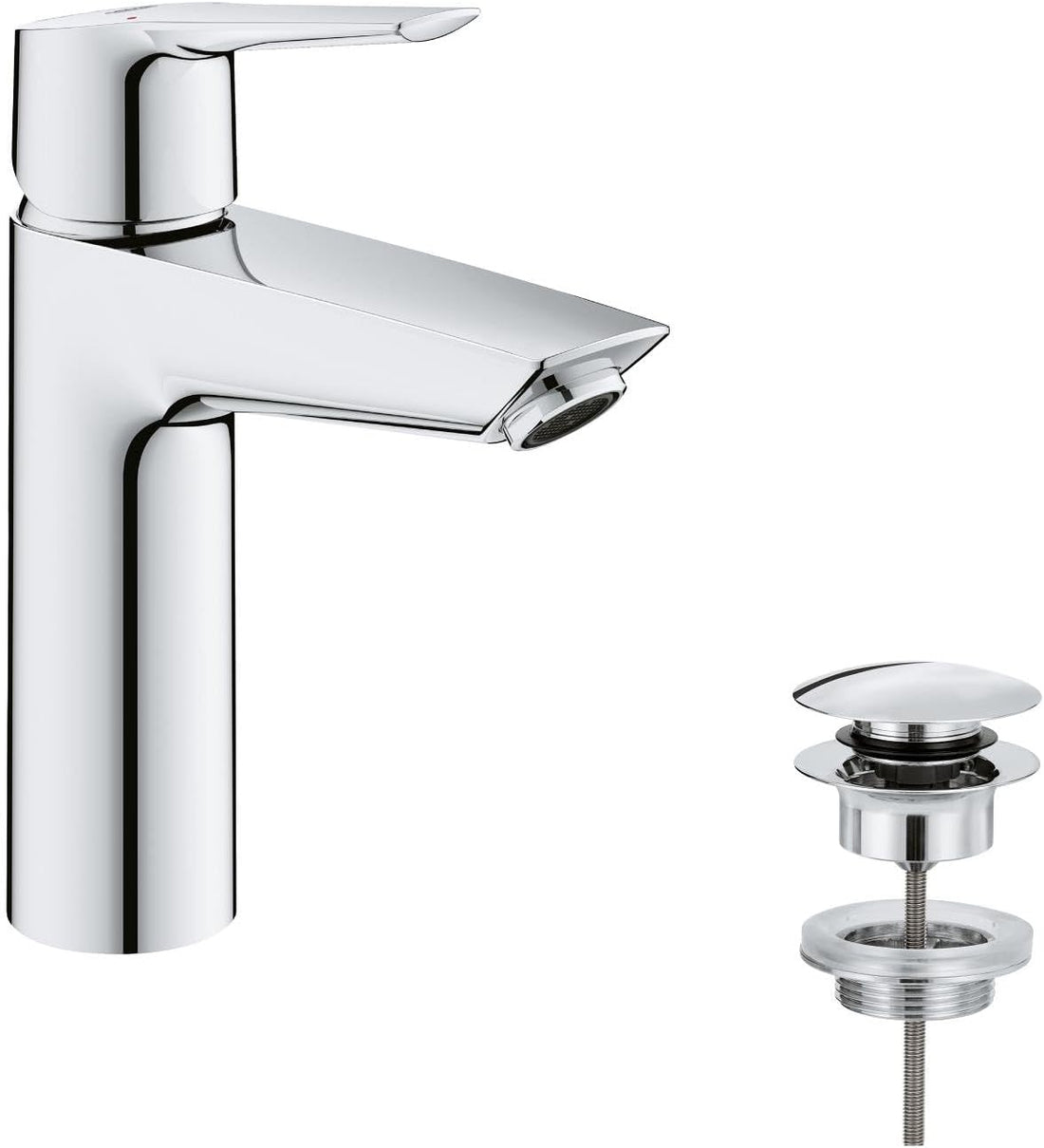 Dettaglio miscelatore cromato Grohe QuickFix taglia M per lavabo