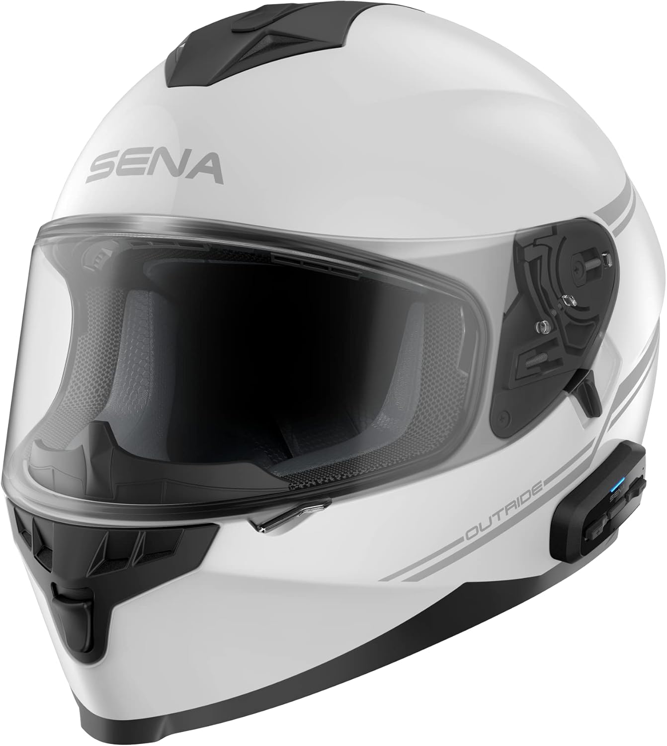 Dettaglio sistema Bluetooth integrato casco moto Sena Outride XL