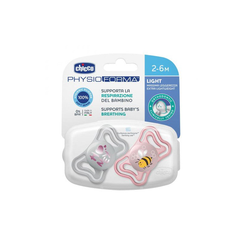 Chicco Succhietto Light Rosa in Silicone per Neonati 2-6 Mesi - Confezione da 2 Pezzi