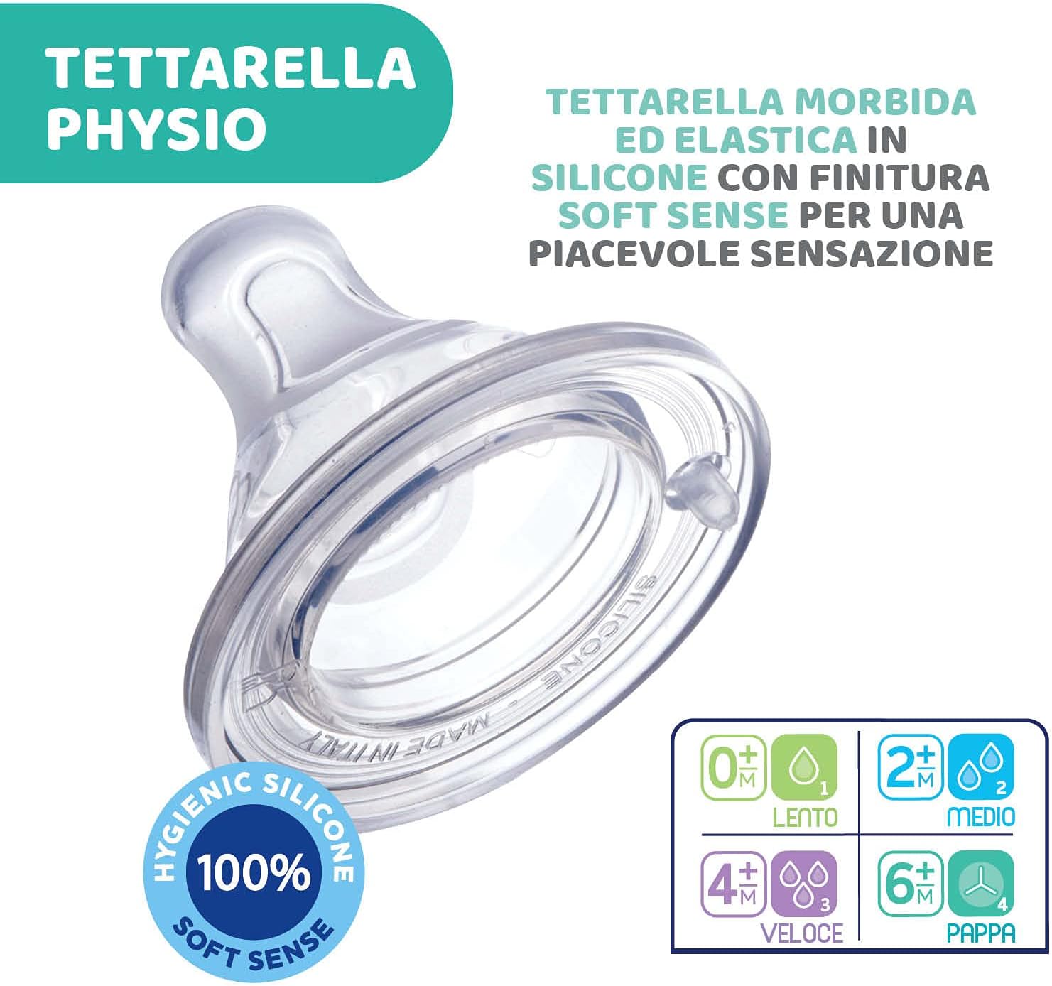 Biberon Chicco Perfect 5 da 300ml design boy - dettaglio tettarella silicone