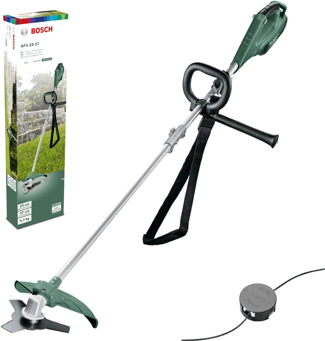Decespugliatore Bosch AFS 23-37 dettagli sistema di taglio e accessori inclusi
