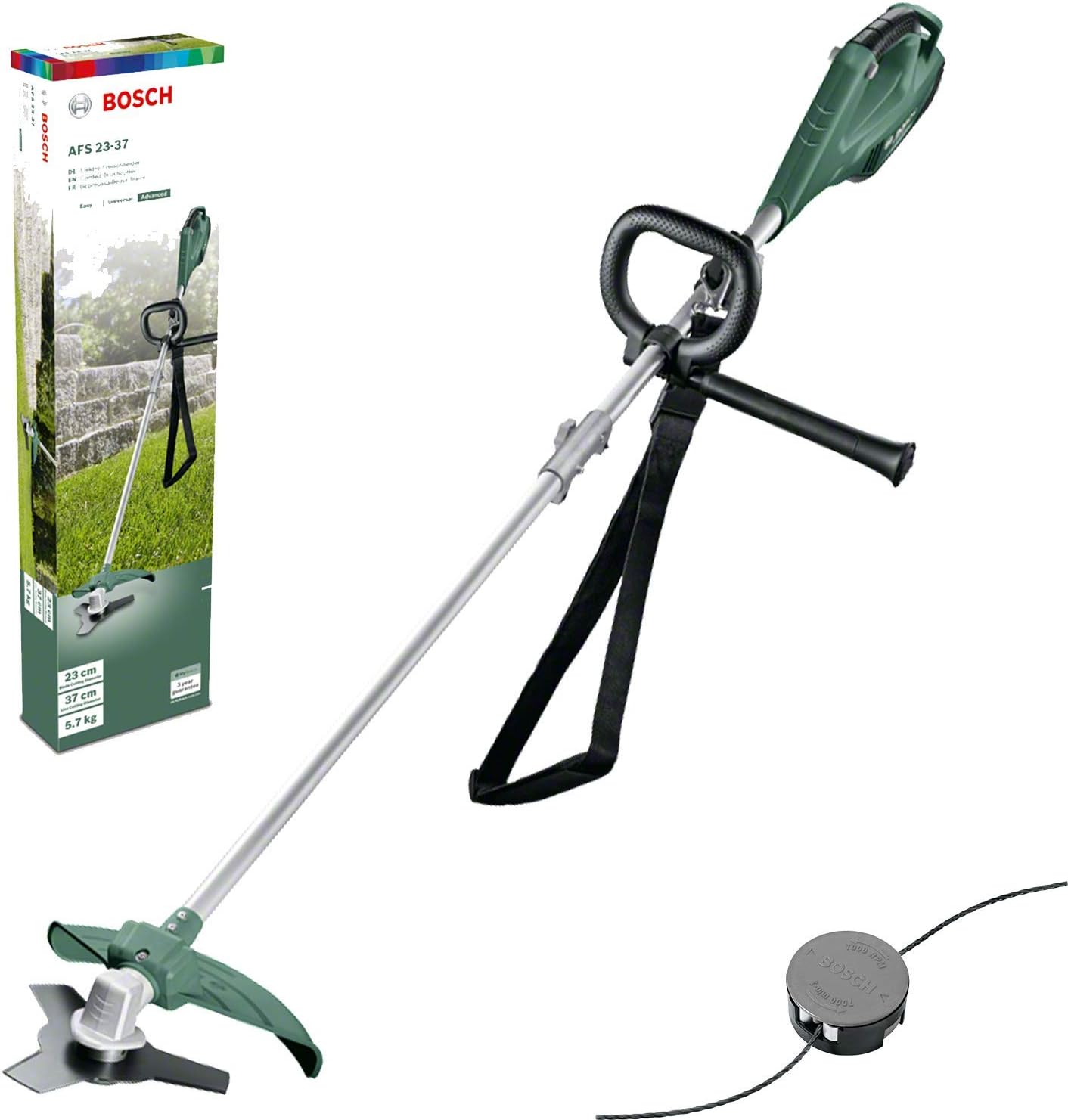Decespugliatore Bosch AFS 23-37 dettagli sistema di taglio e accessori inclusi