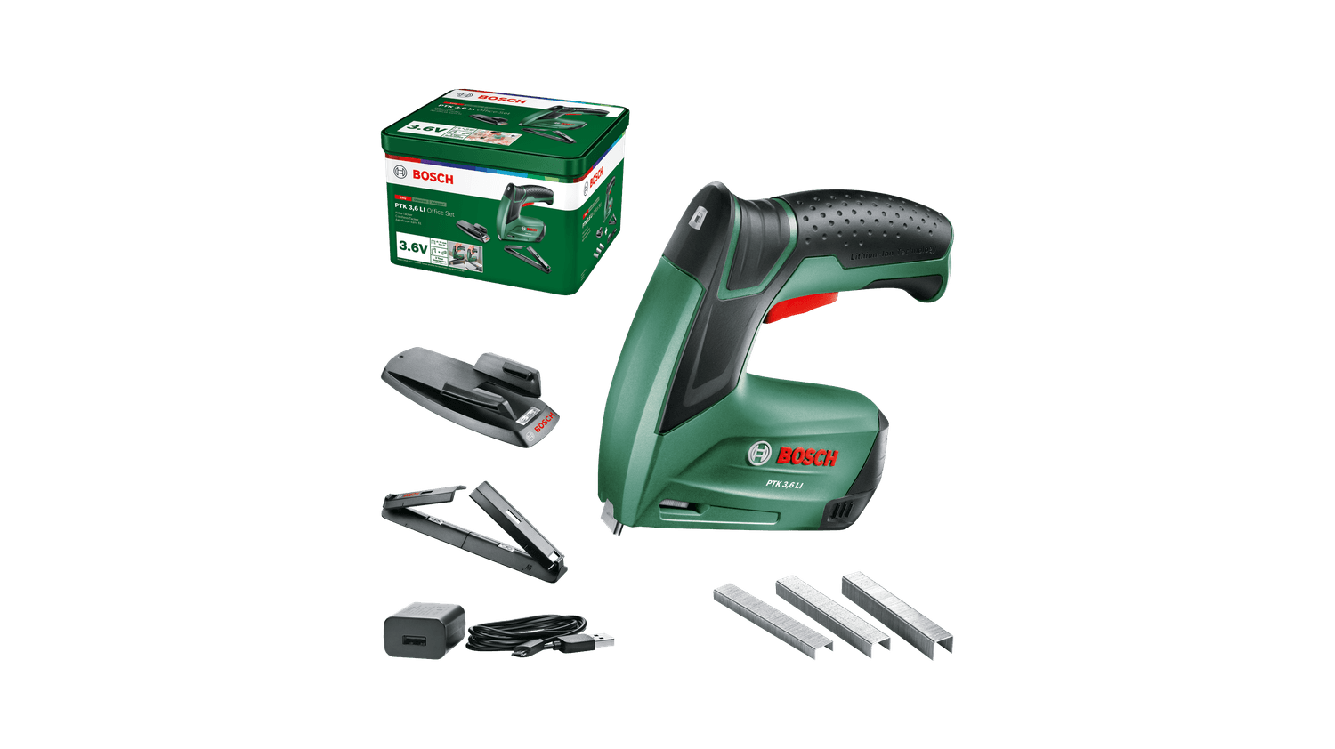 Bosch PTK 3.6 LI graffatrice a batteria elettrica Office Set con cucitrice carta