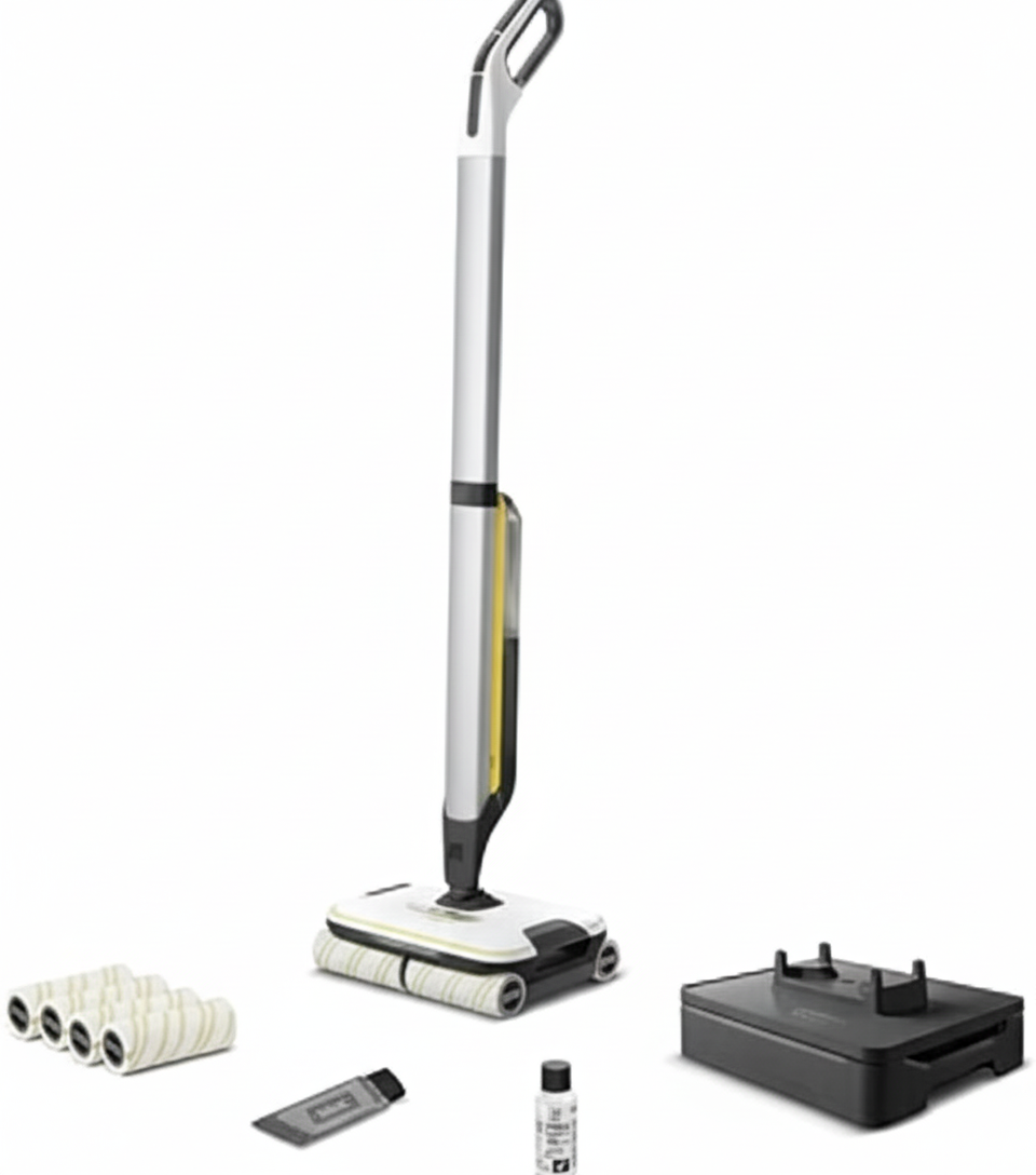 Lavapavimenti Kärcher senza fili con rulli in microfibra