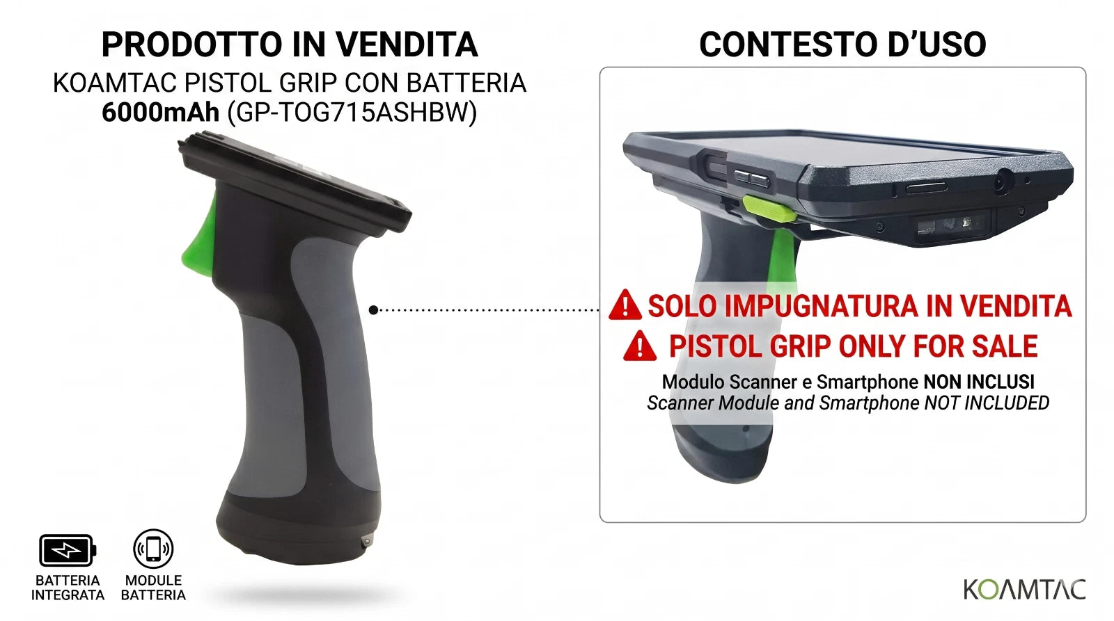 KOAMTAC Pistol Grip Batteria 6000mAh per SKXPro XCover Pro GP-TOG715ASHBW NUOVO