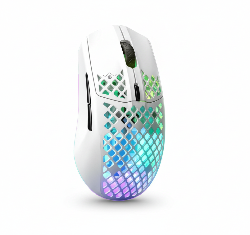 SteelSeries Aerox 3 Mouse Gaming RGB Ultraleggero Bianco vista frontale
