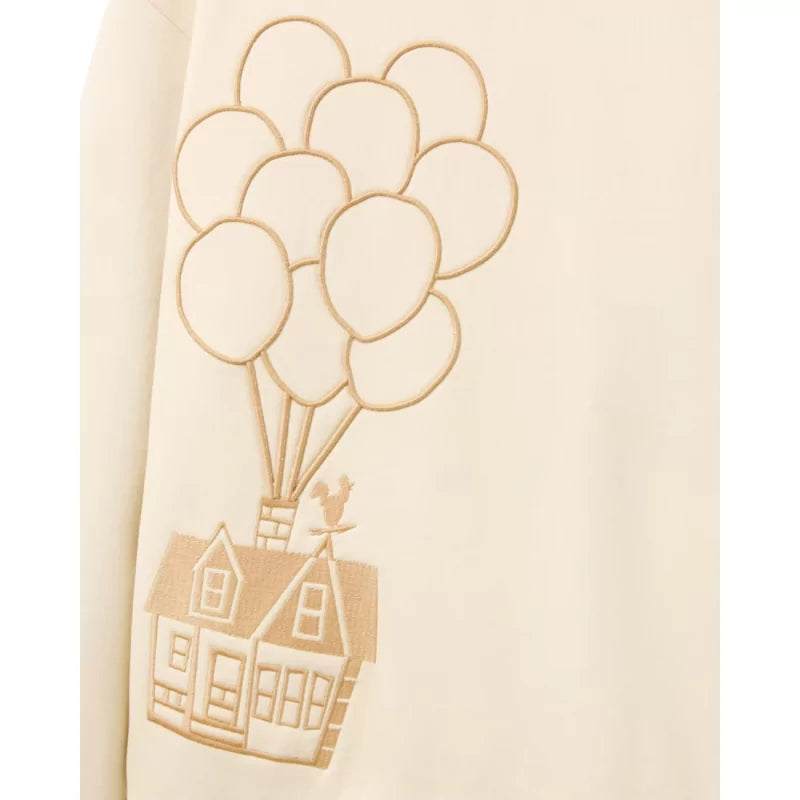 Felpa Disney Pixar Up Beige Unisex con Ricamo Casa e Palloncini TG XS