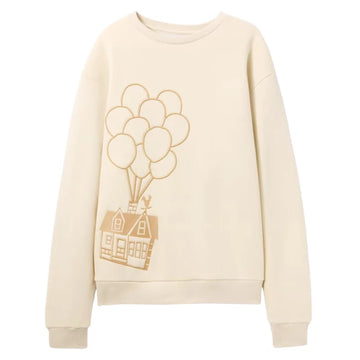 Felpa Up Disney Pixar Beige Unisex Taglia S – Casa Volante Ricamata Minimal
