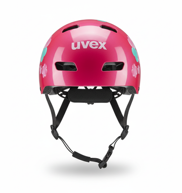 Uvex Kid 3 Casco Bici Bambino Rosa con Fiori vista frontale