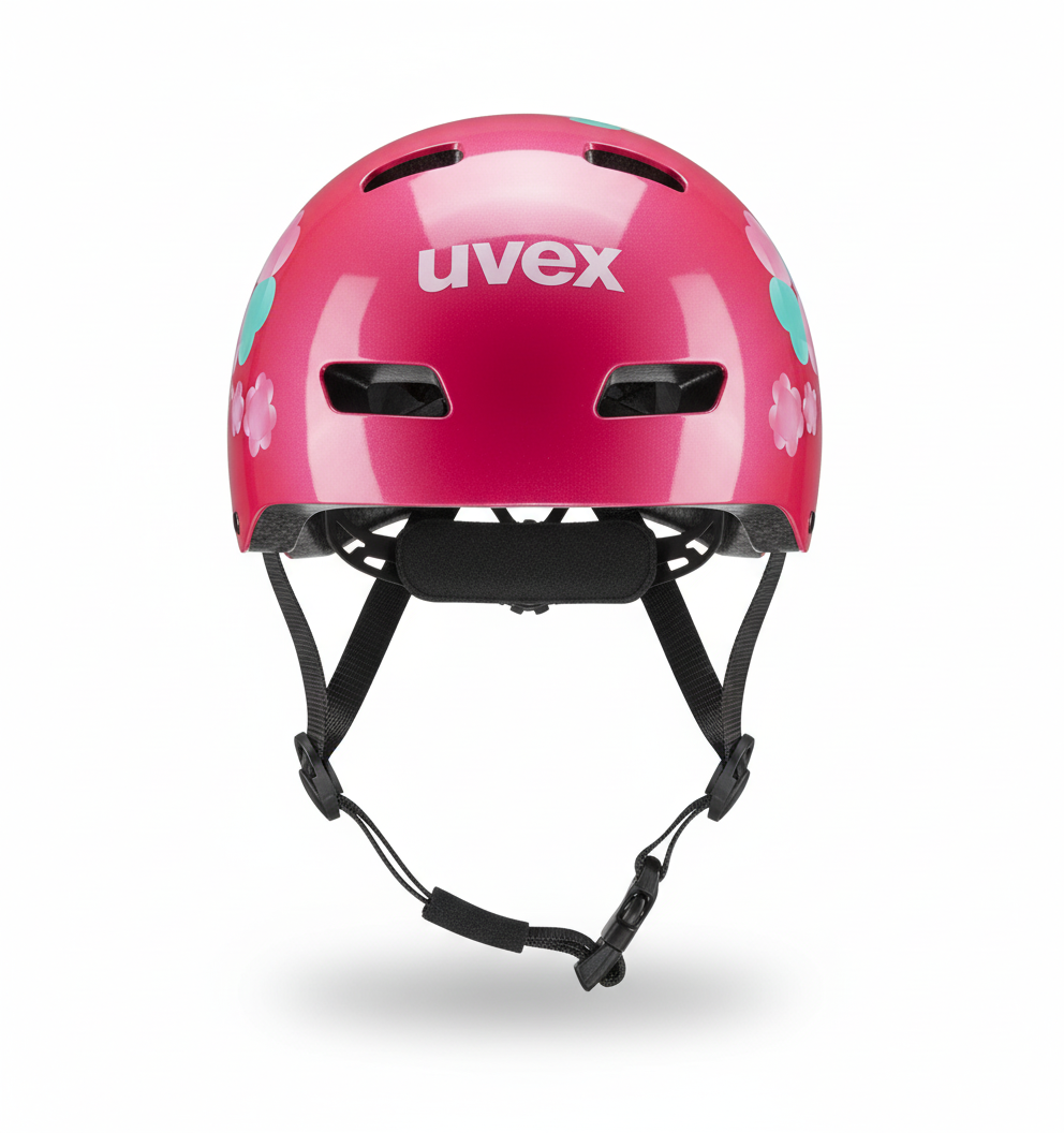 Uvex Kid 3 Casco Bici Bambino Rosa con Fiori vista frontale
