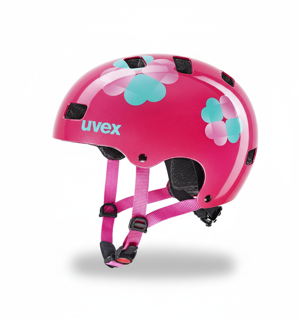 Uvex Kid 3 Casco Bici Bambino Rosa con Fiori vista frontale