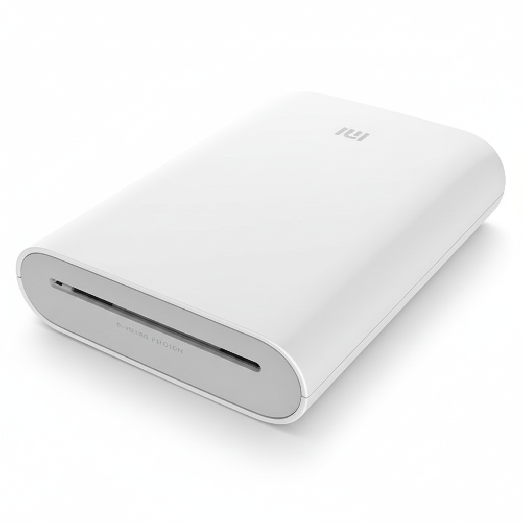 Stampante fotografica portatile bianca vista frontale